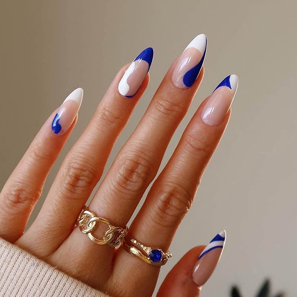 Fofosbeauty 24 pcs Almond Nails Designs 2022, Medium Press on Nails Tips,  Bluewhite Heart - Walmart.com