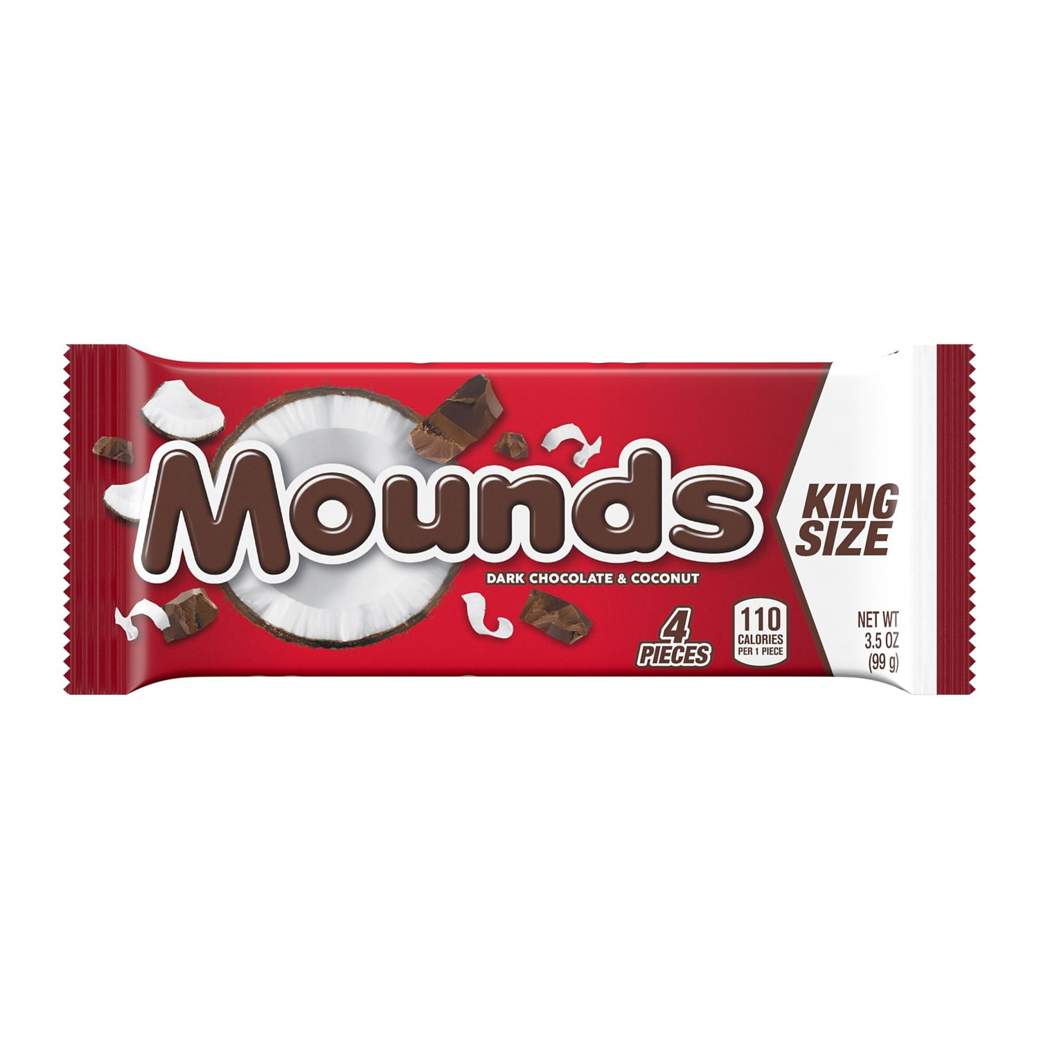 MOUNDS, Dark Chocolate and Coconut Candy Bars, Gluten Free, 3.5 oz, King Size Pack (4 Pieces)