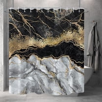 Marble Shower Curtain, Black Grey Shower Curtain for Bathroom Stall RV Abstract Modern Waterproof Fabric Shower Curtain Set with Hooks 72x84 inches