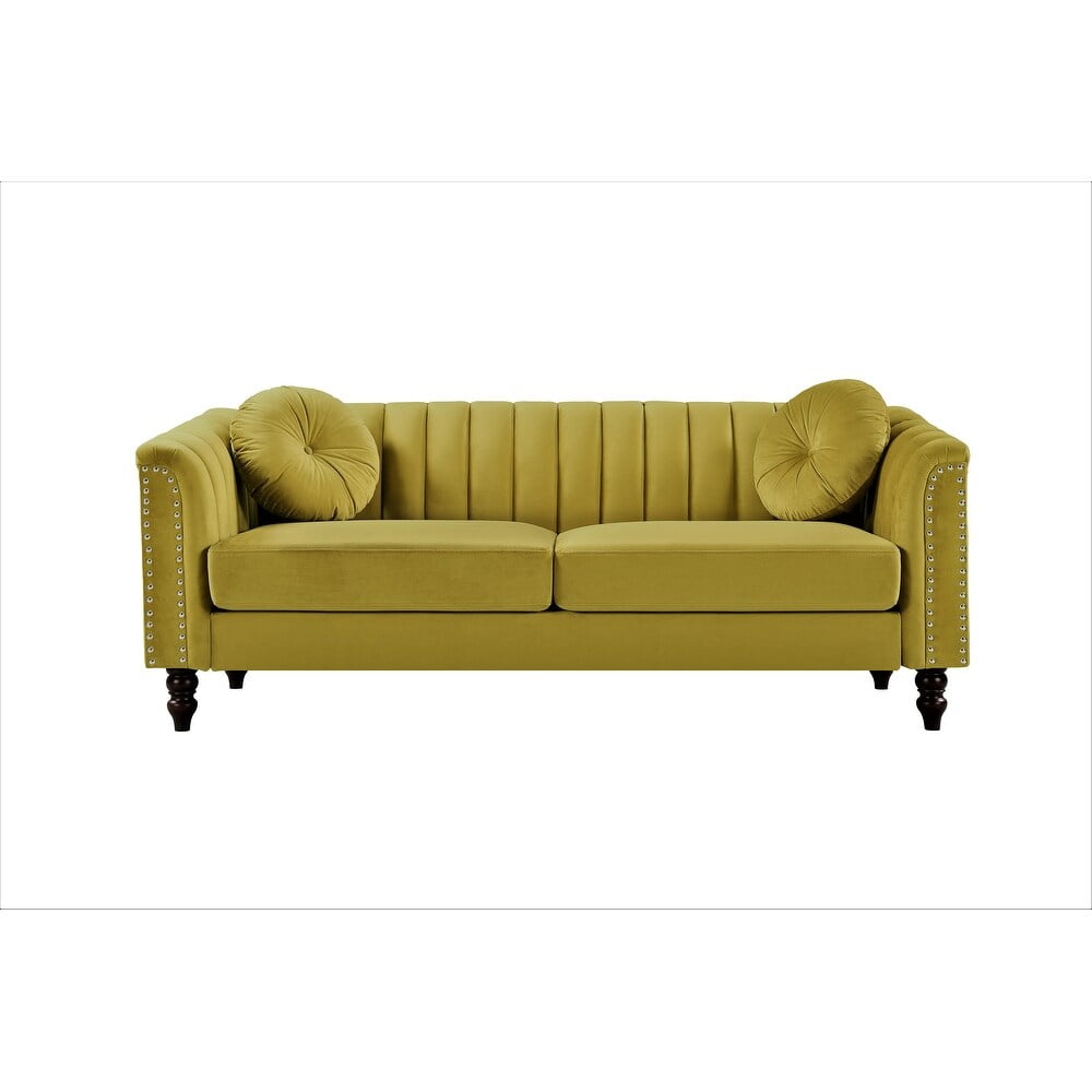 US PRIDE FURNITURE Hills Tufted Back Nailhead 75.2" Sofa-Yellow Green