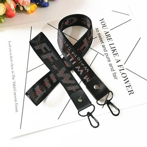 OFF WHITE Keychain Fashion Jacquard Woven Letter Ribbon Long and Short Combination Lanyard for Bags, Phones, Keychains, and Wrist Straps