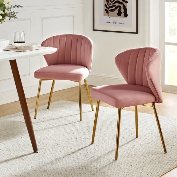 Tina's Home Velvet Dining Chairs Set of 2 Upholstered Wingback Side Chairs Living Room Kitchen Pink