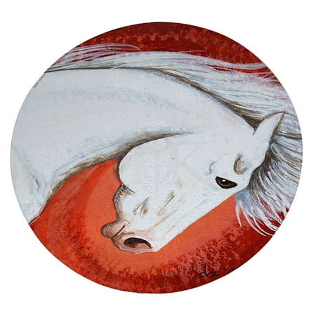 

KuzmarK 12 Round Glass Cutting Board - White Andalusian Stallion Abstract Horse Art by Denise Every