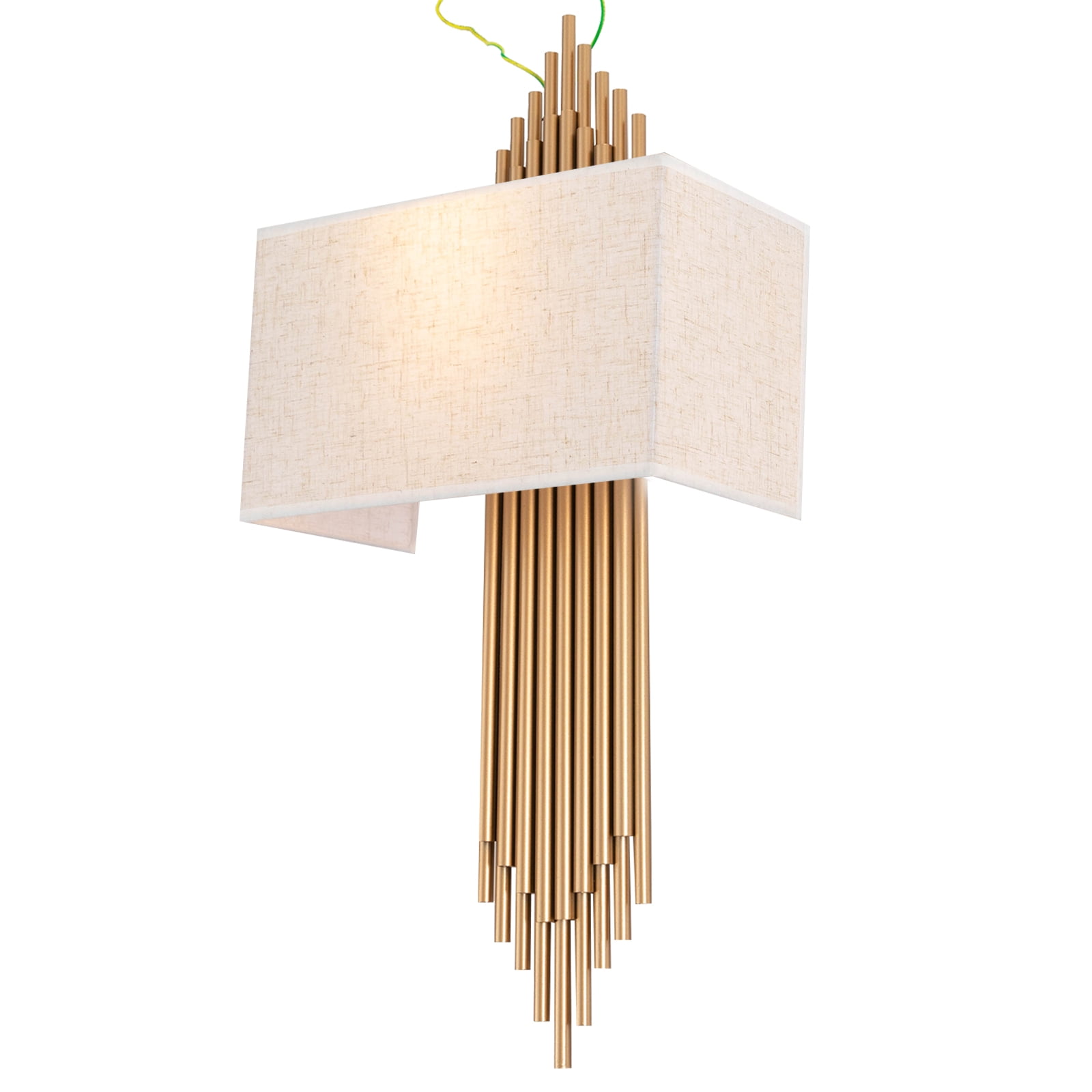 Modern Wall Sconce, 2-Light Bamboo Raft Design Gold/White Wall Lamp for Living Room Bedroom, Dimmable E12 Candelabra Base, Metal & PVC Artistic Light Fixture for Hallway, Dining Room, Entryway