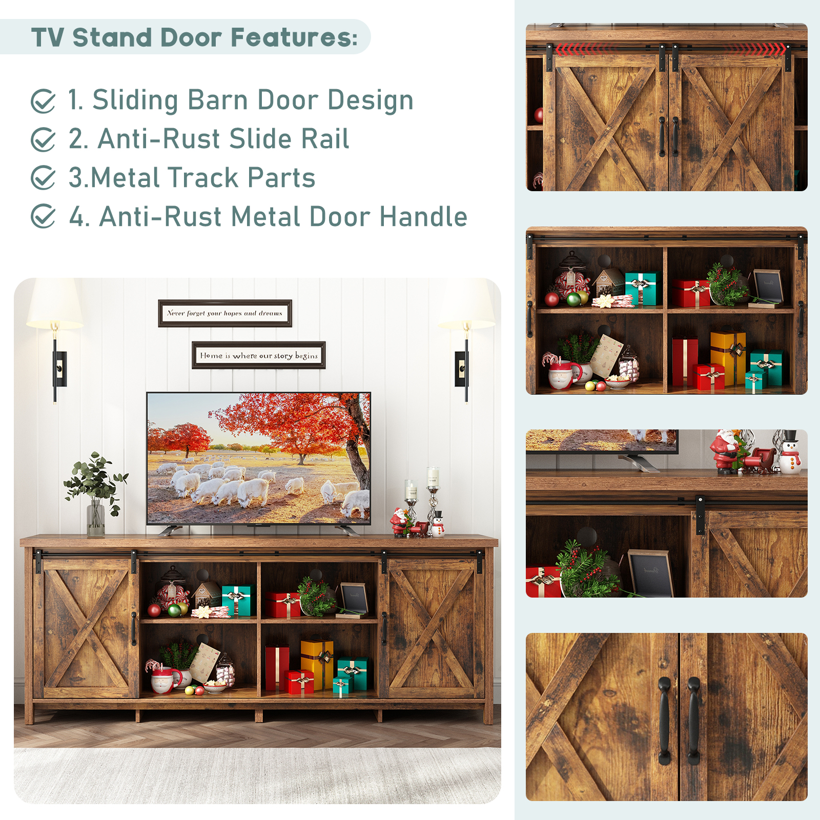 Chvans 70" Farmhouse TV Stand with Sliding Barn Doors photo 2