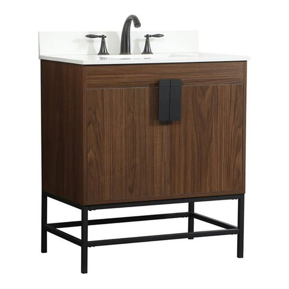 Elegant Decor Eugene 30" MDF Single Bathroom Vanity with Backsplash in Walnut