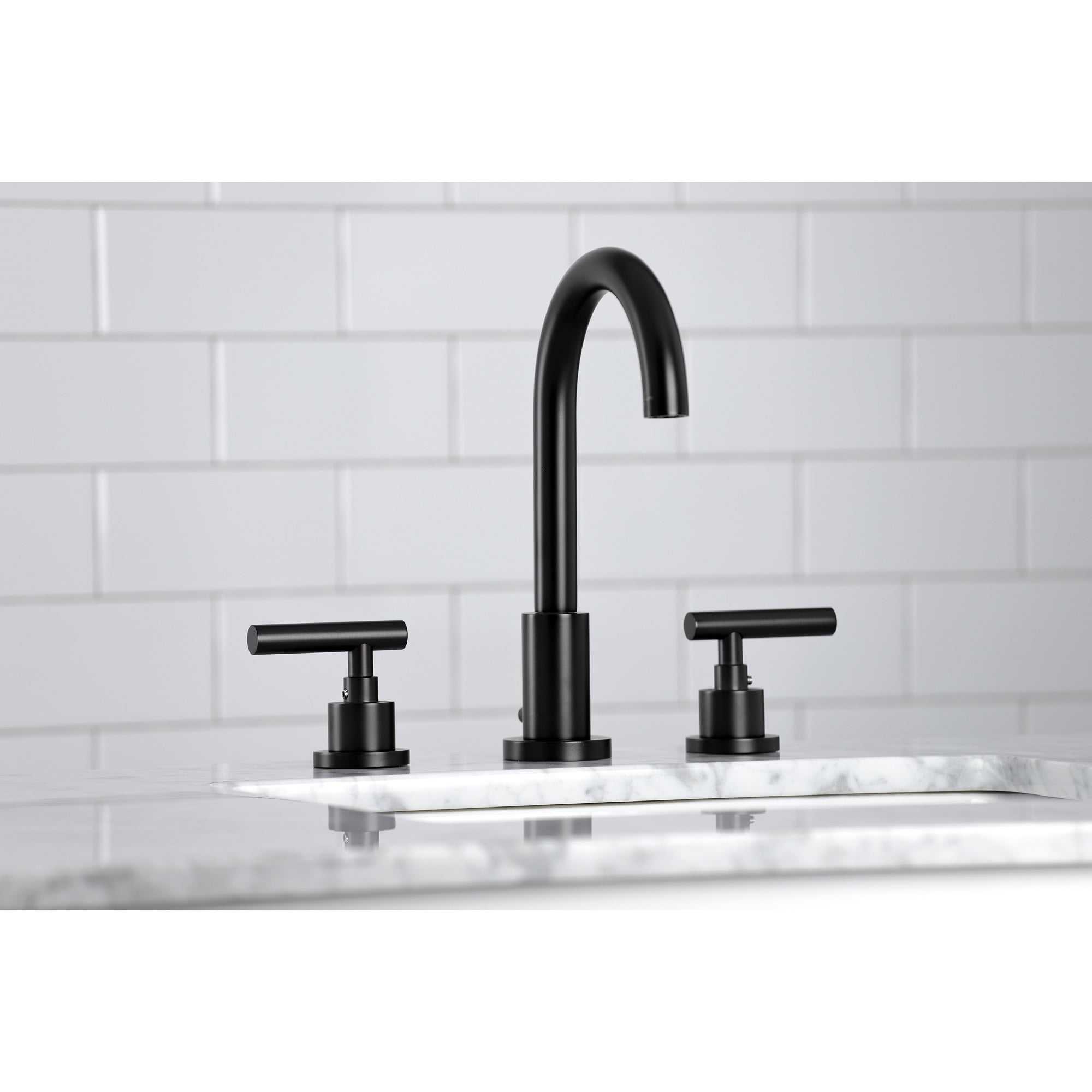 Kingston Brass FSC8920CML Manhattan Two-Handle 3-Hole Deck Mount Widespread Bathroom Faucet with Brass Pop-Up in Matte Black