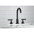 thumbnail image 3 of Kingston Brass FSC8920CML Manhattan Two-Handle 3-Hole Deck Mount Widespread Bathroom Faucet with Brass Pop-Up in Matte Black, 3 of 8