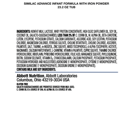 Similac® Advance®* Powder Baby Formula with Iron, DHA, Lutein, 23.2-oz Tub, Pack of 2