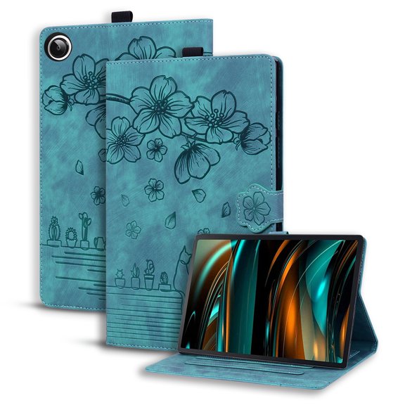 Nalacover Case for Samsung Tab A8 10.5 (2022) X200/X205, Flower Embossed Pattern PU Leather Flip Cover with Card Slots Holder Auto Wake/Sleep Kickstand TPU Shockproof Case,Green