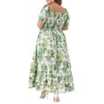 thumbnail image 3 of GRACE & GRANDEUR Women's Plus Size St. Patrick's Day Short Sleeves Square Neck Smocked Boho Floral Maxi Dresses 3X Green, 3 of 6