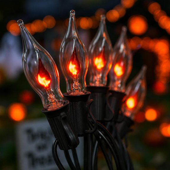 10FT Halloween Flicker Flame String Lights, 10 Clear C18 Bulbs