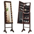 thumbnail image 3 of Gymax Full Length Mirror Jewelry Organizer Vanity Box w/ 18 LED Lights Brown, 3 of 6