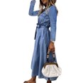 thumbnail image 3 of Vestido largo de mezclilla para mujer de VISgogo, vestido de manga larga con cuello vuelto de Color sólido, vestido informal de primavera con botones y cinturón VISgogo moda, 3 of 9