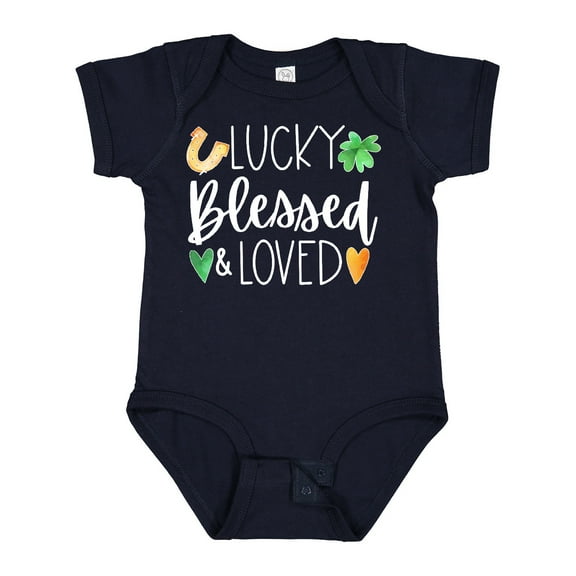 Inktastic Lucky Blessed and Loved Horseshoe Clover Hearts Boys or Girls Baby Bodysuit