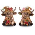 thumbnail image 1 of Figuras Karenhi de resina para Navidad, 2 unidades, con forma de vaca de las tierras altas, 10 cm, 1 of 6