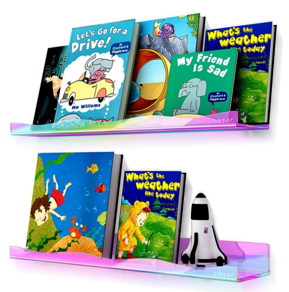 JZROCKER Set of 4 Multicolored Acrylic Floating Bookshelves Kids Room Acrylic Book Rack Floating Shelf Multicolored Storage Rack
