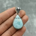 thumbnail image 2 of Real 925 Sterling Silver Pendant For Men Women, Genuine Pear Larimar Cabochon Blue Gemstone Amazing Handcrafted Pendant For Her Him, 2 of 6
