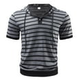 thumbnail image 5 of RYDCOT Men's Casual Short Sleeve Stripe Cotton Hoodie Pullover with Buttons and Drawstring Soft Muscle Fit Athletic Workout Top Gray, 5 of 6