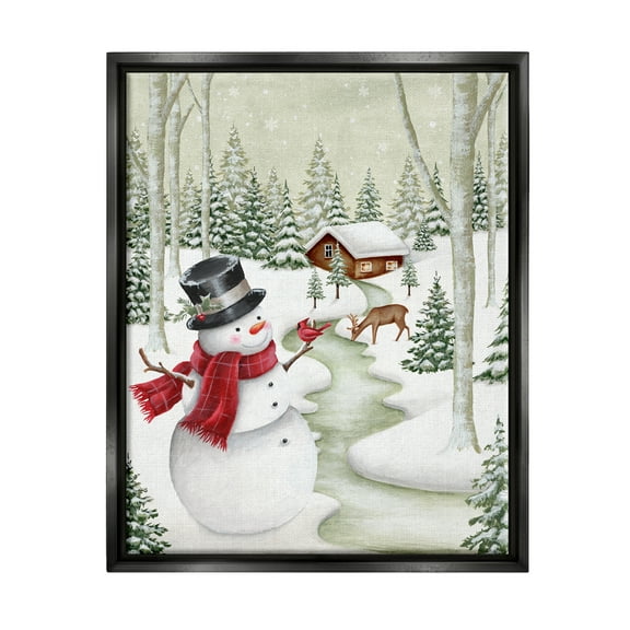 Stupell Industries Snowman on Snowy Path Holiday Painting Black Floater Framed Canvas Art Print Wall Art, 17 x 21