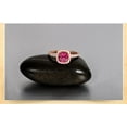 thumbnail image 2 of Halo Art Deco 2.05 Carat 7mm Cushion Cut Red Ruby And Moissanite Diamond Engagement Ring in 10k Rose Gold, 2 of 5