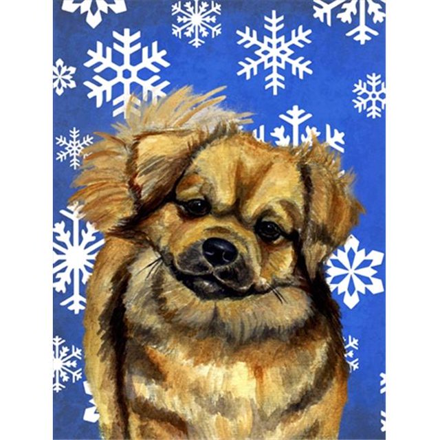 11 x 15 In. Tibetan Spaniel Winter Snowflakes Holiday Flag, Garden Size