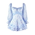 thumbnail image 6 of Douhoow Women Flower Jumpsuits Square Collar Backless High Waist Long Sleeve Short Playsuits, 6 of 9