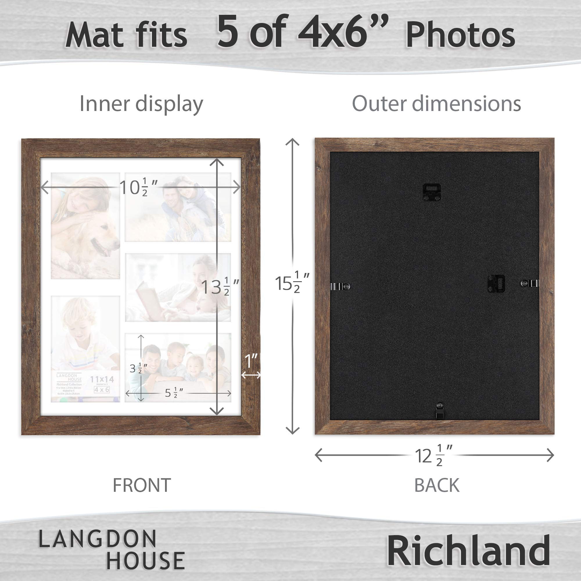 Langdon House 4x6 Picture Frames (Almond White, 3 Pack) Wood Grain Style, Wall Mount or Table Top, Richland Collection