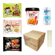 Journey of Asia "Seri's Choice KOREAN Ramen Box" | 3 Buldak Ramen "Cream, Quattro Cheese, Corn " + Korean Spicy Rice cake Topokki +1 Korean Sweet drink + 4Chopstick | Buldak Challenge |The Fire Noodle