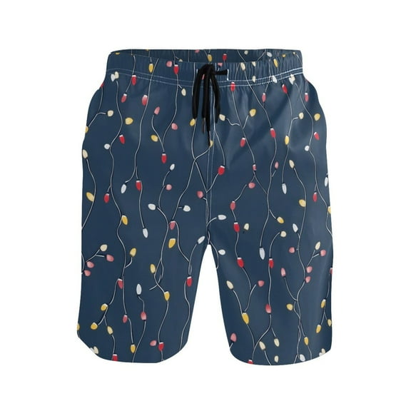 joogoo Men's Swim Trunks Christmas Lights Beach Shorts with Pockets L