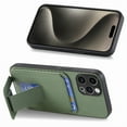 thumbnail image 3 of Magnetic Carbon Fiber Case for iPhone 11 Pro with Holder Kickstand, Fiber Texture Wallet Phone Case with Card Holder Durable Military Grade Protection Cover for iPhone 11 Pro, Green, 3 of 10