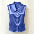 thumbnail image 6 of Yrmaups Loose Fit Sleeveless Button Down Blouse for Women, Plus Size Casual Satin Top, Soft Flowy Tunic for Travel Office Home Daily Wear, Blue 2XL, 6 of 7