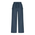 thumbnail image 4 of ABATAB Palazzo Pants for Women Summer Wide Leg Drawstring Pants Trendy Cotton Linen Beach Vacation Outfits with Pockets, 4 of 5