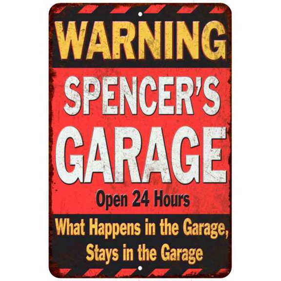 SPENCER'S Garage Warning Man Cave Wall Decor 8x12 Metal Sign 108120030387