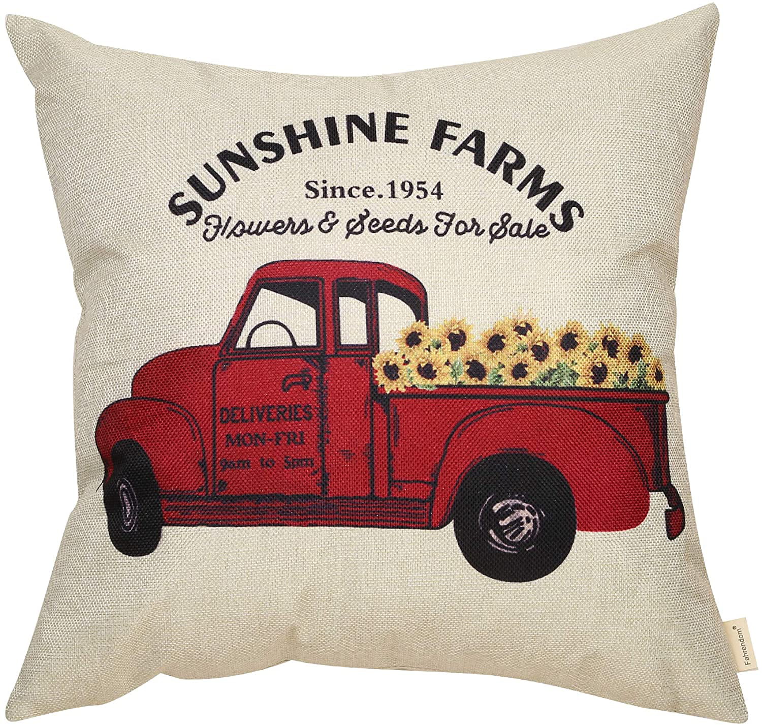 Home Farmhouse Decorations Cotton Linen Square Pillowcase Decor for Sofa Couch 18 x 18 Softxpp Spring Flower Truck Decorative Throw Pillow Cover Yellow Buffalo Plaid Check Tulips Sign Cushion Case