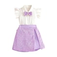 thumbnail image 2 of HOMBOM Big Girls Summer Outfits Solid Color Ruffle Flutter Sleeve Bow Shirt & Sequin Split Skort 2 Piece Sweet Casual Set Age 5-14 Years,Purple,11 Years, 2 of 8