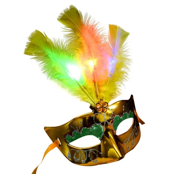 Máscara LED veneciana para mujer, máscaras de plumas de princesa para fiesta de disfraces