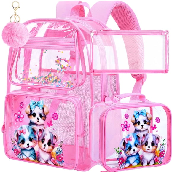 Mochila Transparente para Niñas AGSDON 3 Piezas con Diseño de Perro