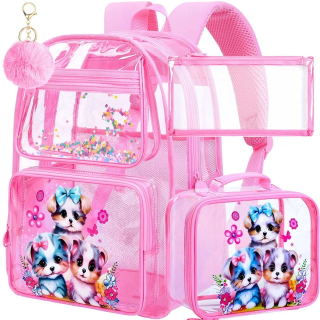 Mochila Transparente para Niñas AGSDON 3 Piezas con Diseño de Perro