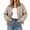 Beige, variant on Women Color Block Jacket Collar Cropped Zip Up Jacket Oversized Utility Bomber Coat with Drawstring Hem & Patch Pockets