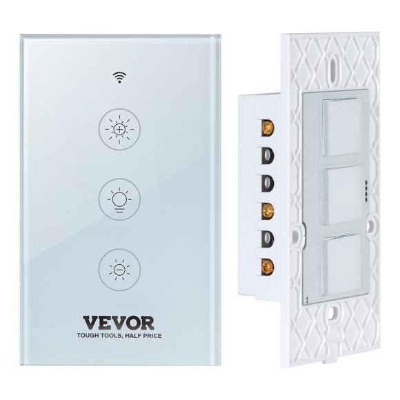 VEVOR WiFi Smart Light Dimmer Switch, 100-250V AC Wi-Fi 2.4GHz, 15% to 85% Stepless Dimming LED with Touch Panel, App Remote Control Voice Compatible with Alexa Google Home