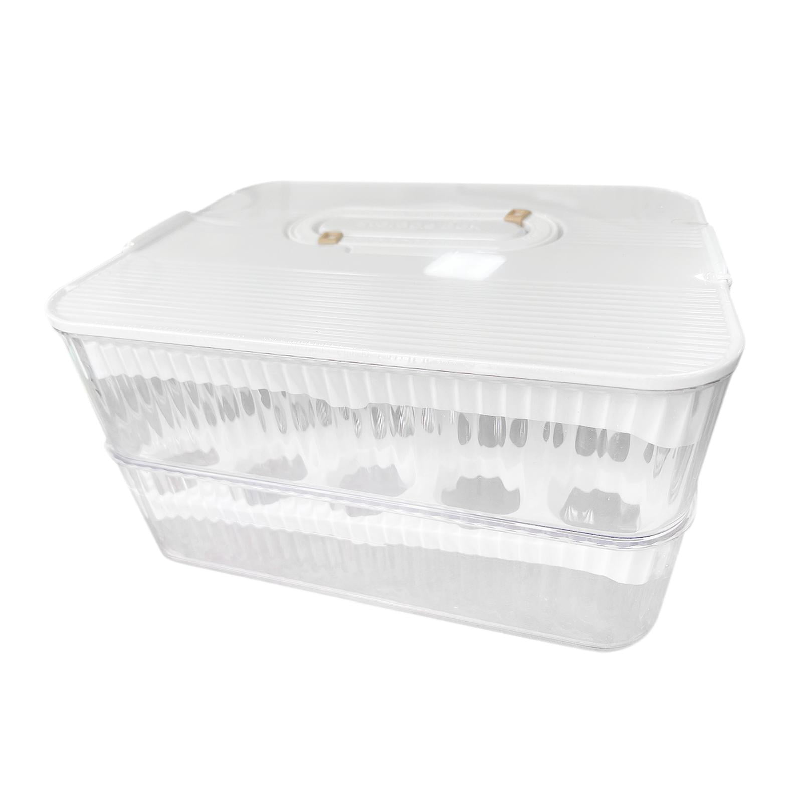 Fiocias Egg Container Freshness Timer Support Stackable Eggs Tray Bins Egg Fresh Storage 2 Layer and white
