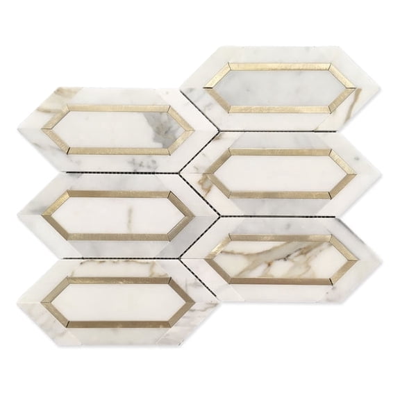 Calacatta Gold with Metal Elongated Hexagon 12-in x 12-in Waterjet Mosaic Wall Tile(1-sq. ft/ Piece), 5 Piece/Box