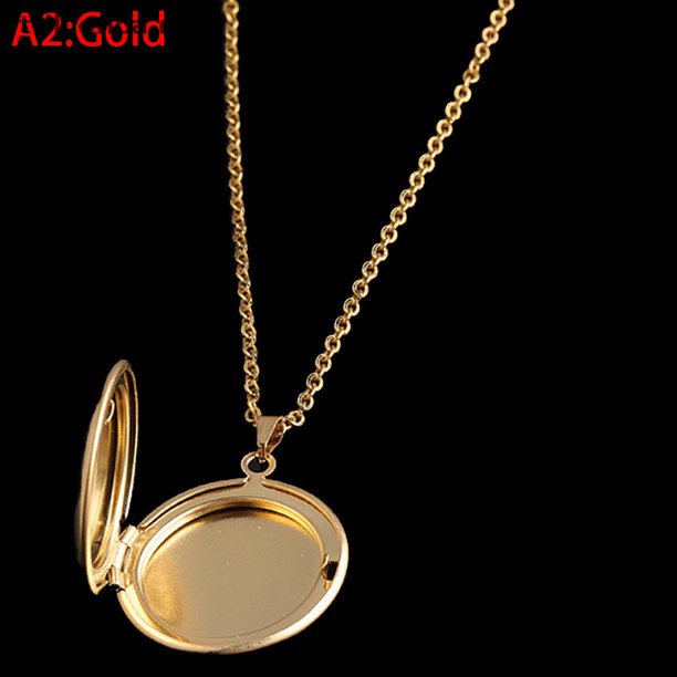 Collar Con Colgante Redondo Abierto De 3 Colores TT Foto Relicario