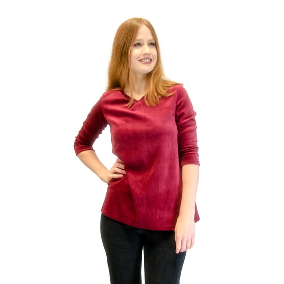 Vivian's Fashions Top - Velour V-Neck 3/4 Sleeve Top