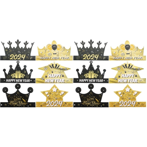 FRCOLOR 12 pcs  Happy New Year Party Crown Hats Adjustable New Year Crown Caps New Years Eve Photo Props