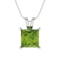 thumbnail image 2 of 2 ct Brilliant Princess Cut Solitaire Natural Peridot 14k White Solid Gold Everyday Affordable Designer Necklace Pendant with 16" Chain, 2 of 7
