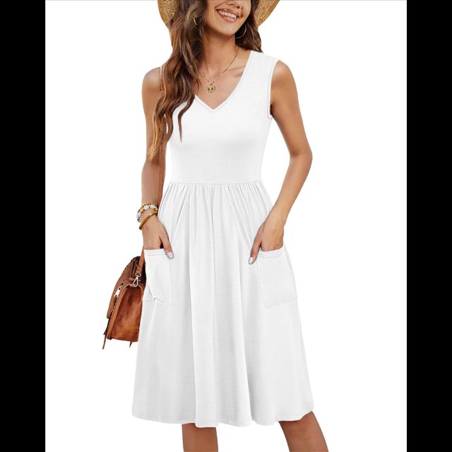 Vestidos de Verano para Mujer 2025, Informales, Sin Mangas, para Vacaciones en la Playa, Fluidos, Midi, con Bolsillos. XL