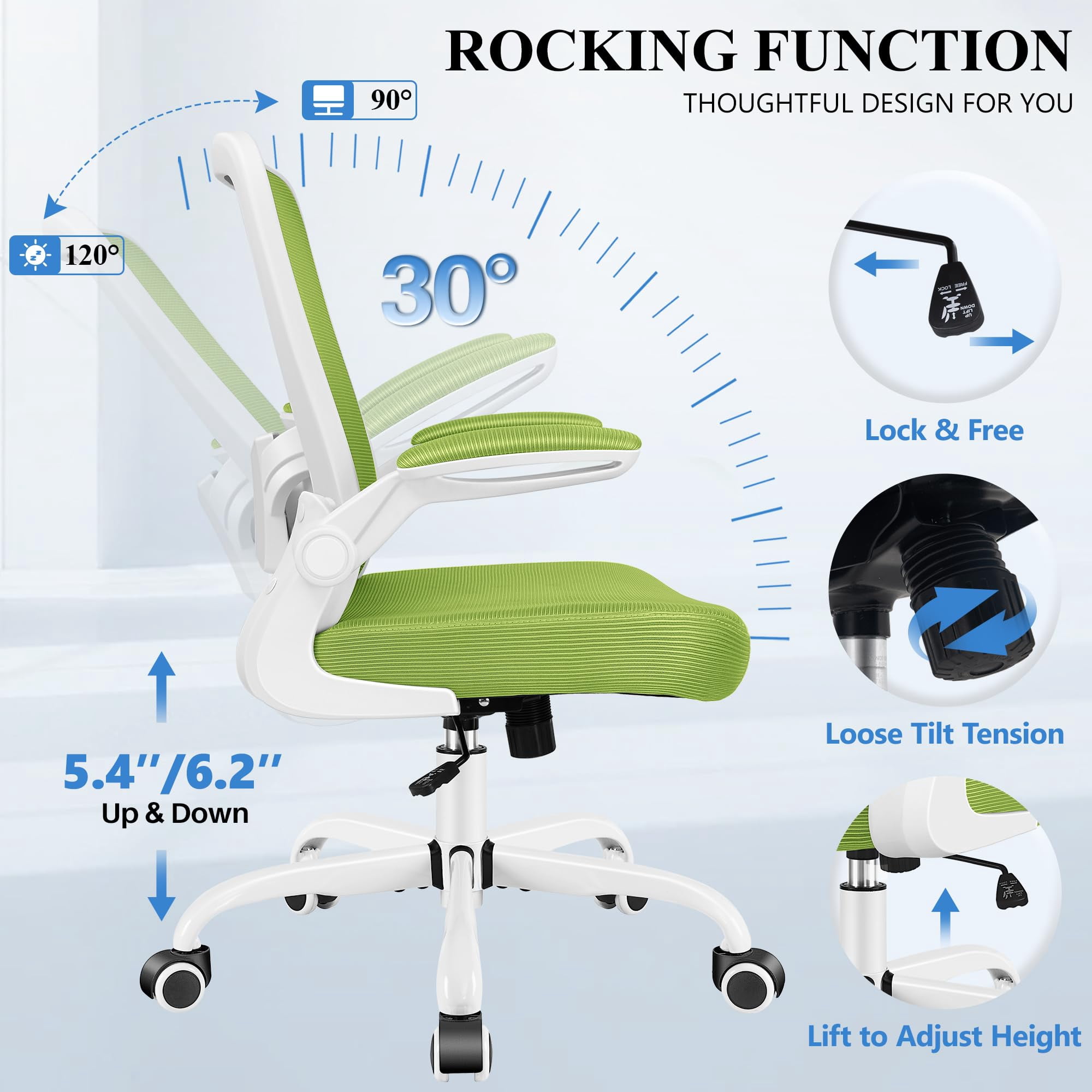 Office Chair, Ergonomic Desk Chair Breathable Mesh Chairs Adjustable High Back Lumbar Support Flip-up Armrests, Executive Rolling Swivel Comfy Computer Chairs Home Office Black