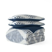Noble Linens Navy 3 Piece Distressed Diamond Reversible Microfiber Quilt Set, King / CalKing